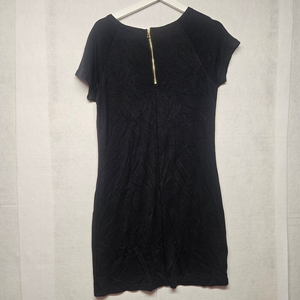Sail to Sable STS Black Knit Shift Dress Size S Cap Sleeve Exposed Gold Zipper - Picture 6 of 7